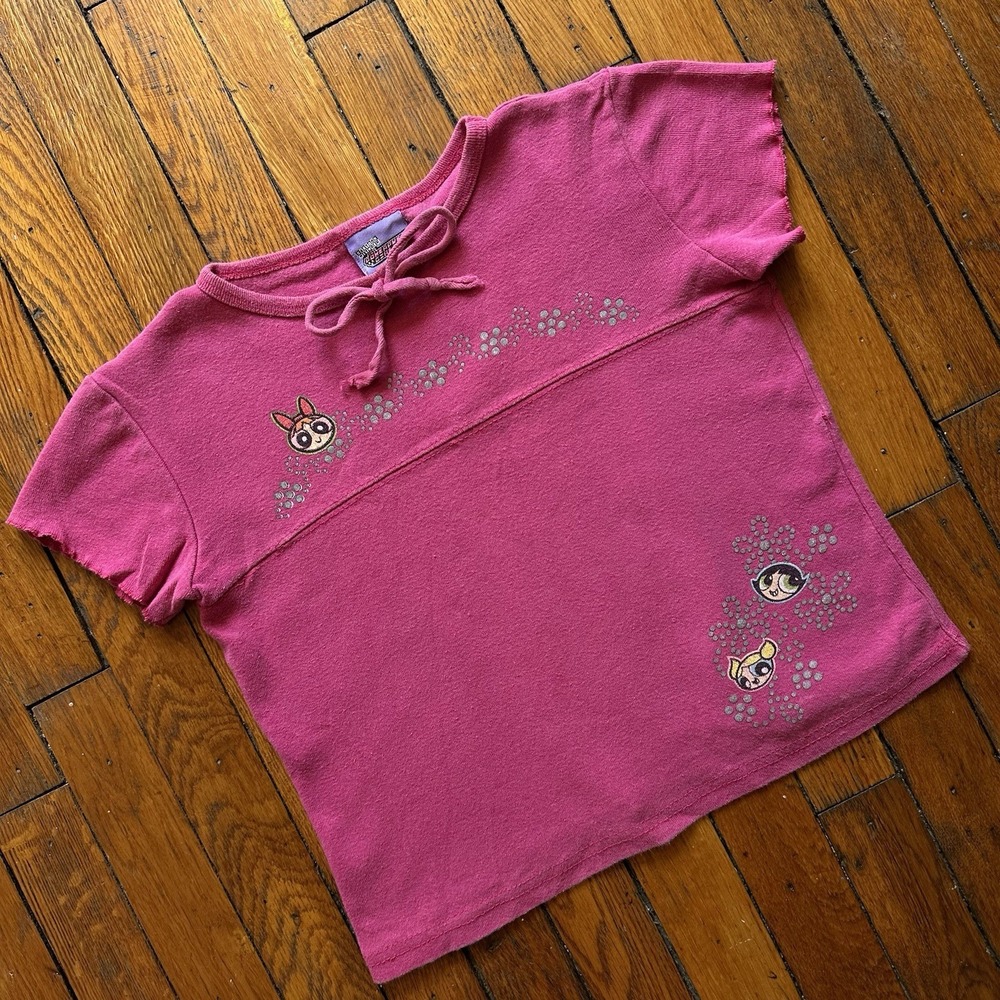 Vtg Powerpuff Girls Cropped Baby Tee Shirt Cartoon Network Pink Y2k 2000 - Picture 2 of 10